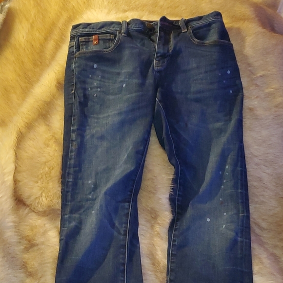 Armani Jeans Mens 32x32(meas 32x32) Blue Denim Jeans Paint Splatter Ripped - Picture 3 of 16